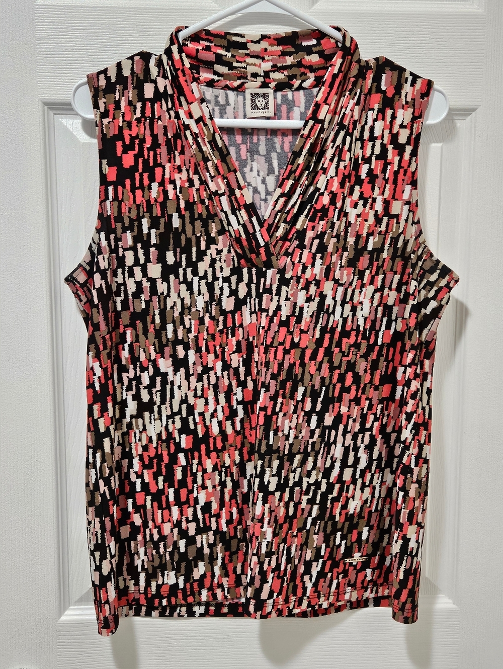 Anne Klein Multicolor Sleeveless V-Neck Camisole - Black, Pink & Cream